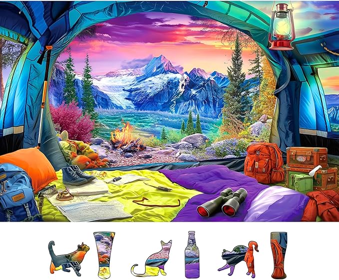 Spring Camping Site 500 Piece Puzzle for Adults, Fun Puzzles for Adults 500 Pieces with HD Print & Poster, 23 * 15 Inch Dust Free, for Gifts Halloween Christmas Family Games Lovers