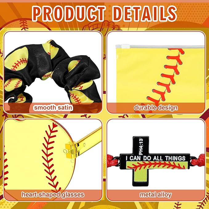 150 Pcs/20 Sets Softball Team Gifts for Girls - Softball Senior Night Gifts with Scrunchies Makeup Bags Sunglasses Bracelets Stickers Sport Birthday Party Favors for Girls