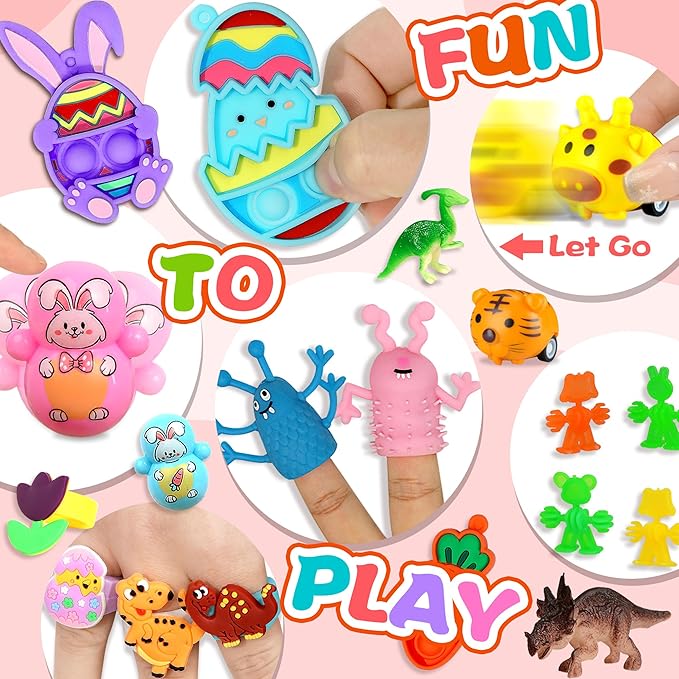 U-Goforst 200PCS Easter Egg Fillers, Easter Basket Stuffers Easter Egg Stuffers for Kids Boys Girls Small Toys Pack Bulk Filled Egg Hunt Gift Goodie Bags Party Favors Classroom Prizes Treasure Box