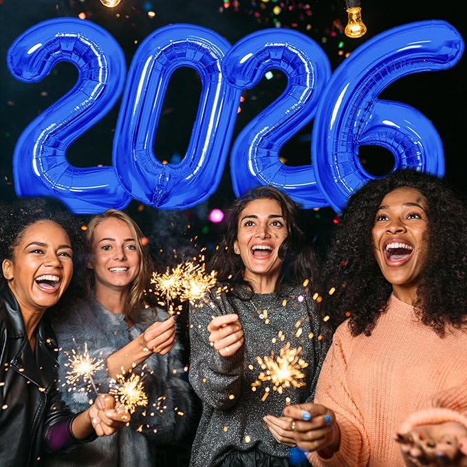 KALOR 42 Inch 2026 Dark Blue Foil Mylar Number Balloons, 2026 New Years Decorations for 2026 Happy New Year Eve and Graduations Party Supplies