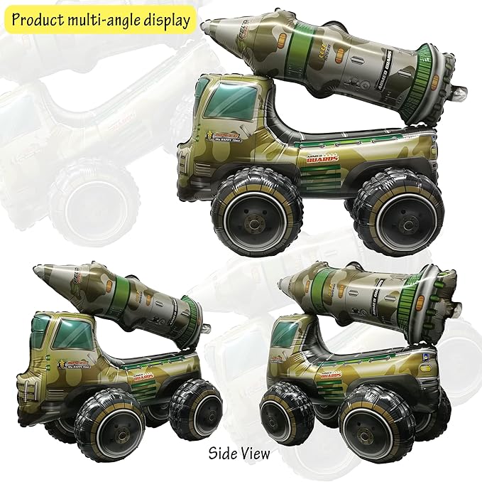 Self Standing 4D Army Missile Truck Car Foil Balloon Large Birthday Missile Armed Forces Truck Balloon For Boys Truck Military Theme Birthday Party Decorations