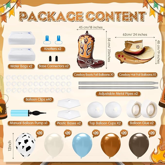 Kasyat 2 Set Western Cowboy Balloon Column Stand Kit, Brown Slate Blue Dusty Blue Sand White Cow Print Balloons Garland Arch Kit for Farm Western Cowboy Baby Shower Birthday Party Decorations