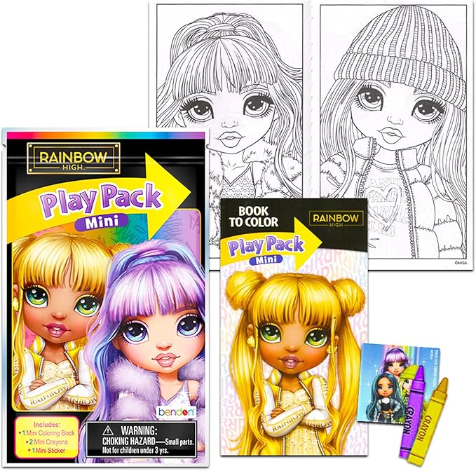 Rainbow Mini Party Favors Set - 24 Mini Packs with Coloring Pages, Stickers & More (Rainbow High Birthday Party Supplies)