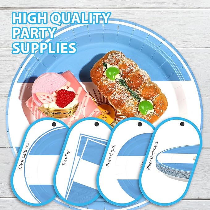 96Pcs Argentina Flag Party Supplies Argentinie Flag Birthday Plates and Napkins National Country Tableware Set for School Football Events Patriotic Festival Birthday Party Decor，Serves 24