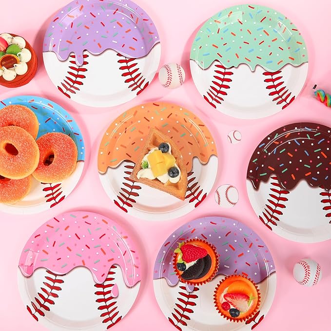 60Pcs Ice Cream Drip Baseball Party Decorations 7 Inch Baseball Ice Cream Paper Plates Sports Themed Dessert Plates Disposable Tableware for Team Celebration Birthday Game Day Party Supplies