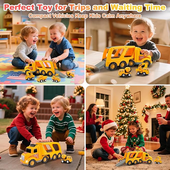 Nicmore Construction Truck Toddler Toys Car: Toys for 1 2 3 4 Year Old Boy 5 in 1 Carrier Toys for Kids Age 1-3 2-4| 18 Months 2 Year Old Boy Christmas Birthday Gifts