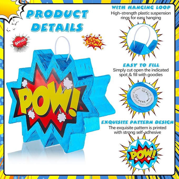 Comic Book Pop Piñata for Birthday Party Colorful Piñata with Stick, Blindfold, Confetti for Adults Birthday Baby Shower Party Supplies