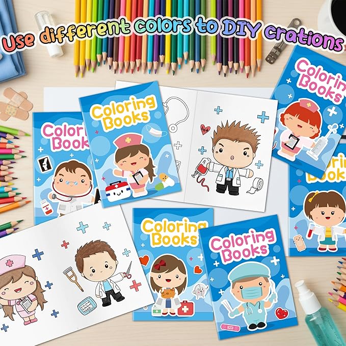 Mini Medical Coloring Books for Kids - 24Pcs Bulk Doctor Nurse Theme Coloring Booklet Medical Theme DIY Art Drawing Book for Toddlers Party Favors Gifts Classroom Reward Home Art Activity Supplies