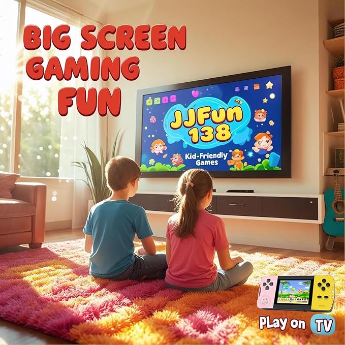 JJFUN Kids Portable Retro Handheld Game,Buit in 138 Claasic Games and 3.2'' IPS Screen, Rechargeable Portable Toy for Home/Car/Travel/On-The-go Fun, Perfect Birthday for Girls Ages 3-12