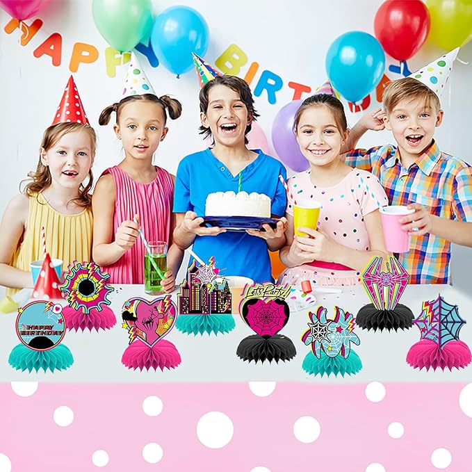 8Pcs Pink Spider Birthday Party Supplies,Pink Spider Honeycomb Centerpieces,Girl Spider Theme 3D Table Decorations