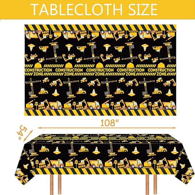132 Pcs Construction 2nd Birthday Party Supplies Dump Truck Theme Two Tableware Includes Hanging Swirl, Banner, Plates, Cups, Tablecloth for Boys Construction Two Years Old Bday Party Decorations