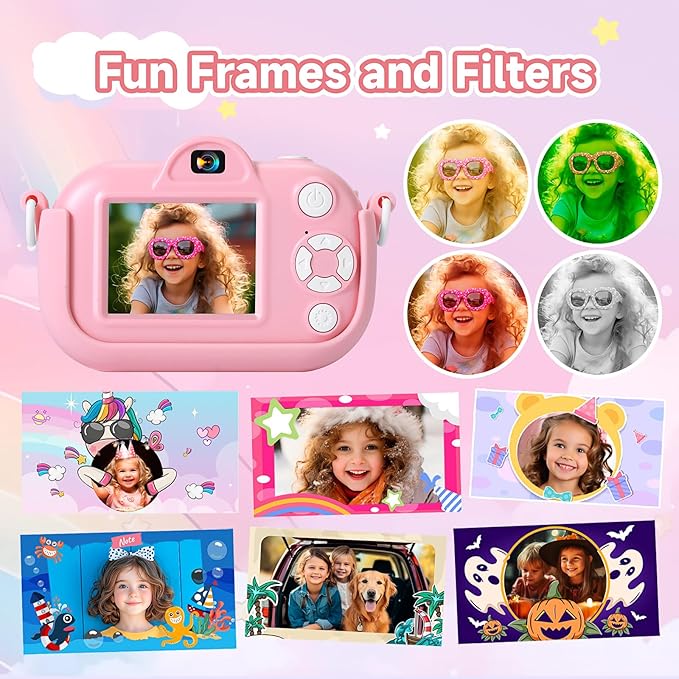 Kids Camera Digital Camera for Age 3-8, 1080P Toddler Camera for Kid with 32GB SD Card, Toddler Girls Toys Age 6-9, Christmas Birthday Gifts for Children, Peach Pink