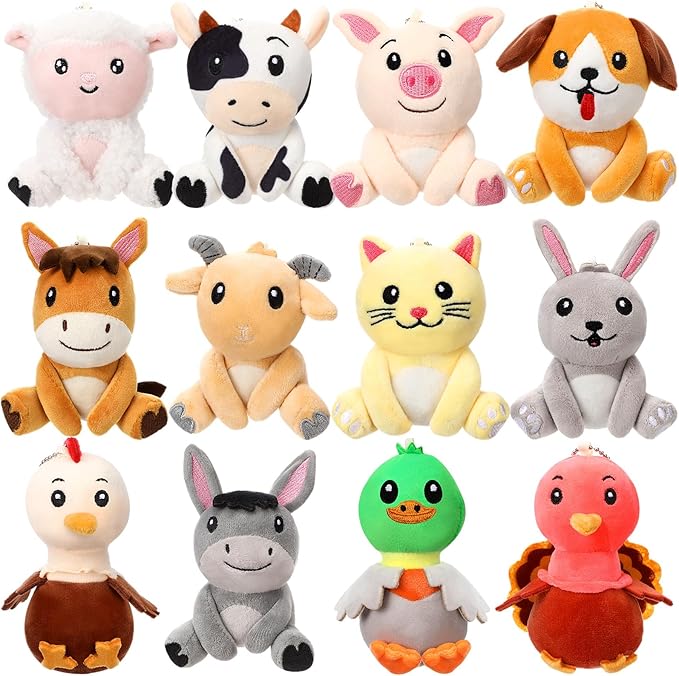 Skylety 12pcs Mini Safari Stuff Animal 3.9 Inch Cute Jungle Stuffed Animal Lion Rabbit Owl Hedgehog Monkey Tiger Zebra Elephant Leopard Hippopotamus Rhinoceros for Easter