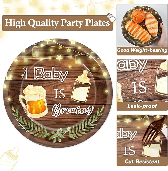 50 Guests A Baby is Brewing Baby Shower Plates and Napkins Party Supplies Baby is Brewing Party Decorations Disposable Tableware Set Brew Dinnerware Favors Decorations for Kids Boys Girls, 200PCS