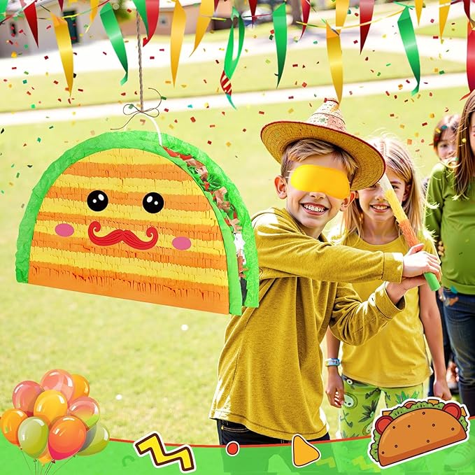 WERNNSAI Cinco De Mayo Taco Piñata - Taco Tuesday Piñata with Blindfold Bat for Kids Mexican Piñata for Fiesta Party Decorations Luau Event Birthday Party Supplies Mexican Theme Carnivals