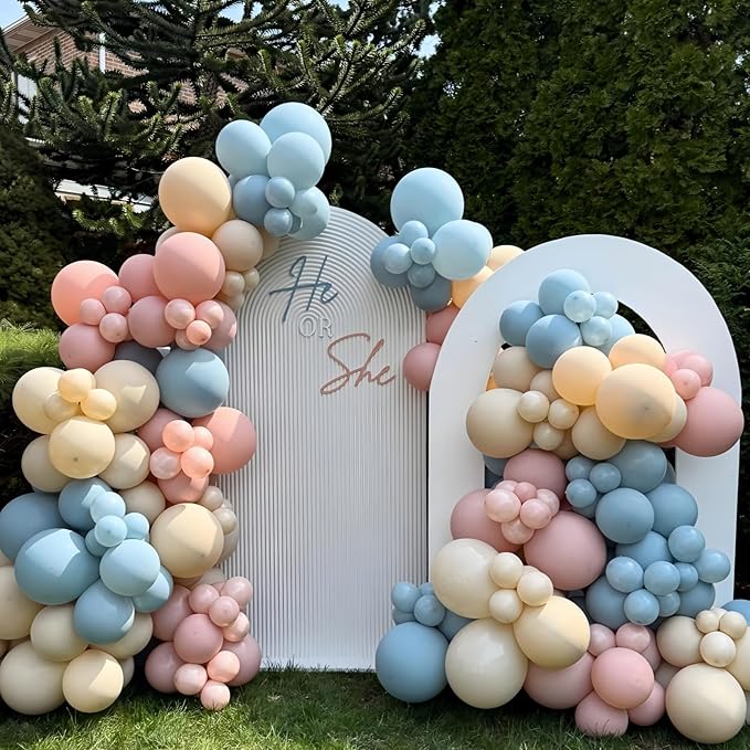 Pink and Blue Balloons Gender Reveal Boy or Girl 12inch Pastel Light Pink Slate Blue Beige White Sand Balloons Birthday Party Decorations Pale Aqua Latex Helium Balloon for Arch Baby Shower Decor