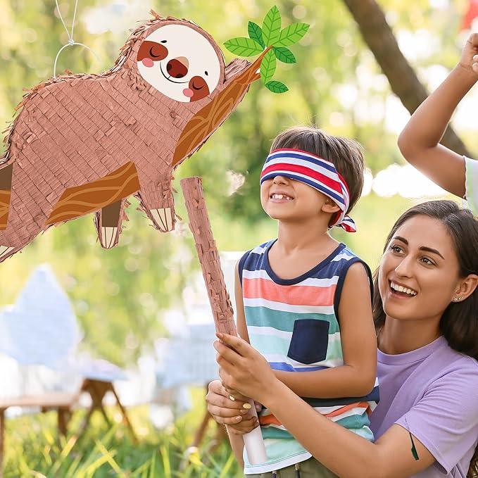 Sloth Piñatas for Birthday Party Animal Piñata with Stick, Blindfold, Confetti for Adults Birthday Baby Shower Party Supplies