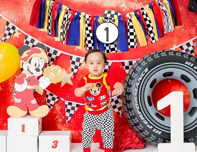 First Birthday Party Supplies - Race Car Banner For Photo Booth Props And Backdrop Cake Smash, Best 1st Party Decorations For Kids (1st Race Car Birthday Banner)