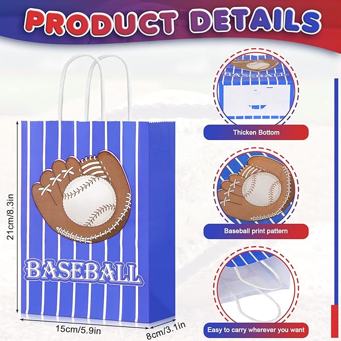 MTLEE Baseball Party Favors Set Includes Themed Paper Goodies Bags Gift, Silicone Bracelets, Mini Foam Baseball for Team Birthday Party Supplies