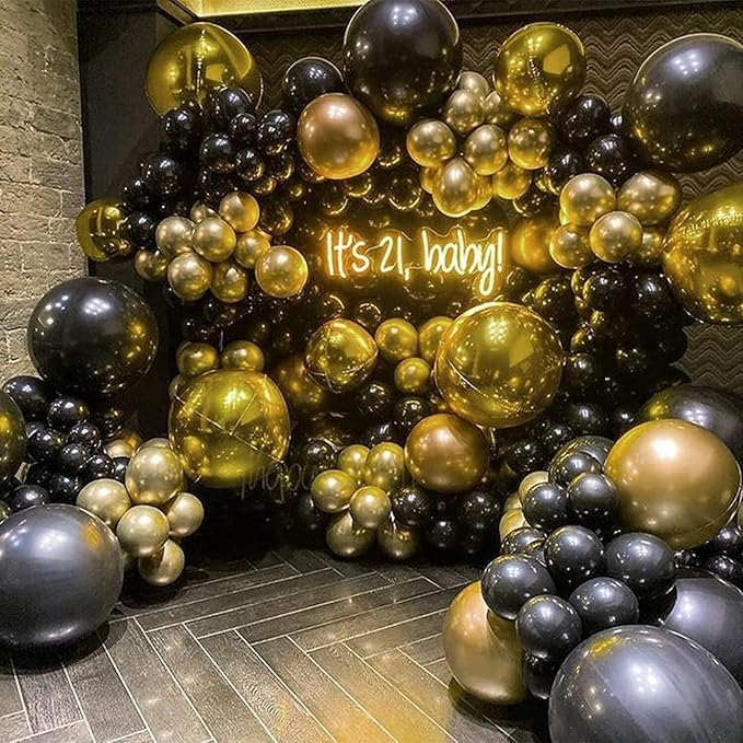 Graduation Balloons, 12 inch Black and Gold Balloons Class of 2025 Black Gold Confetti Latex Balloons with Ribbons for University College High School Grad 2025 Graduation Party Supplies
