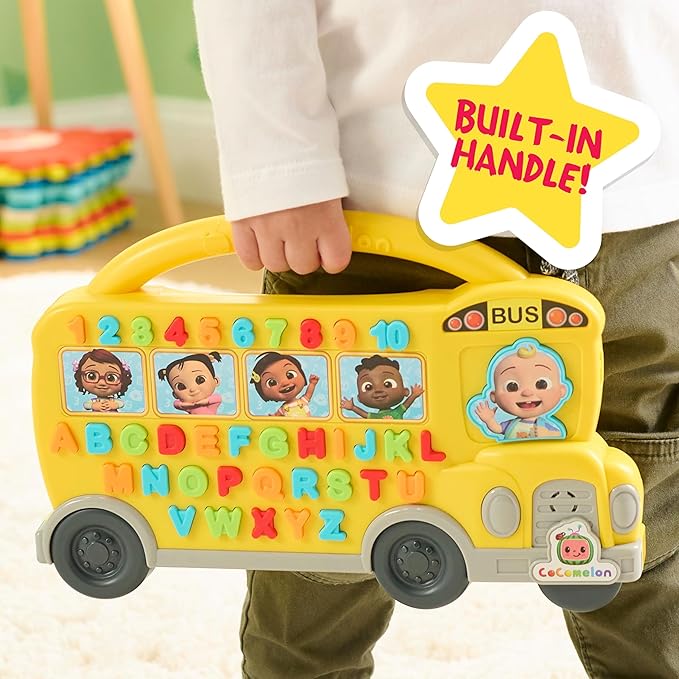 Just Play Cocomelon Learning Bus, Over 85 Learning Phrases, Counting, Alphabet, Music, Sounds, Yellow, Kids Toys for Ages 18 Month