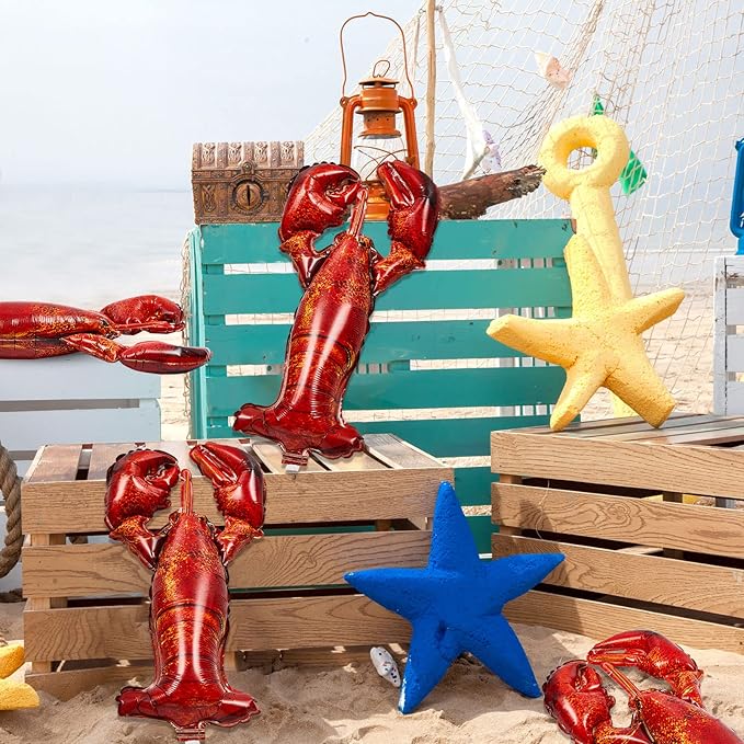 6 Pieces Giant Lobster Crawfish Balloons Simulation Sea Animal Foil Balloons for Birthday Party Decoration Home Office Party Favors Supplies(Realistic)