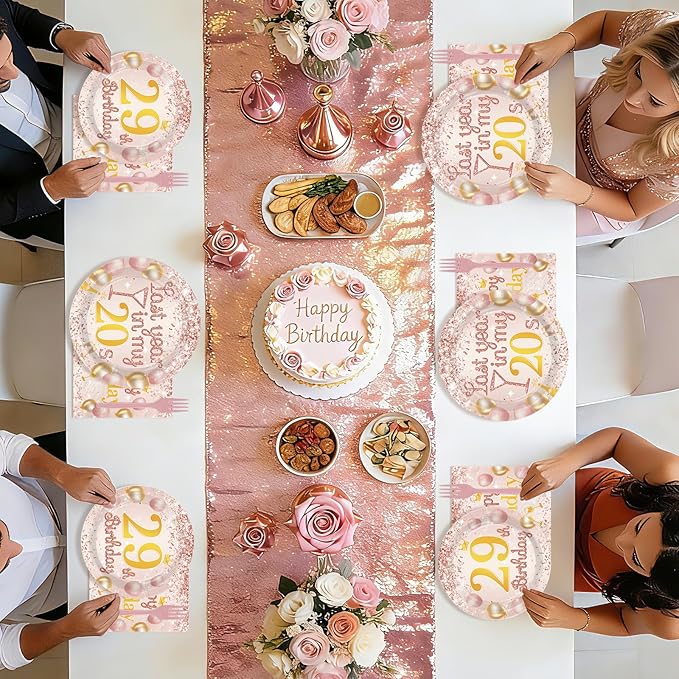 96Pcs 29th Birthday Party Decorations for Women Rose Gold 29th Birthday Plates and Napkins Last Year In My 20s Decorations for Women Lady Her Cheers to 29 Years & 29 Fabulous Party Supplies Serves 24