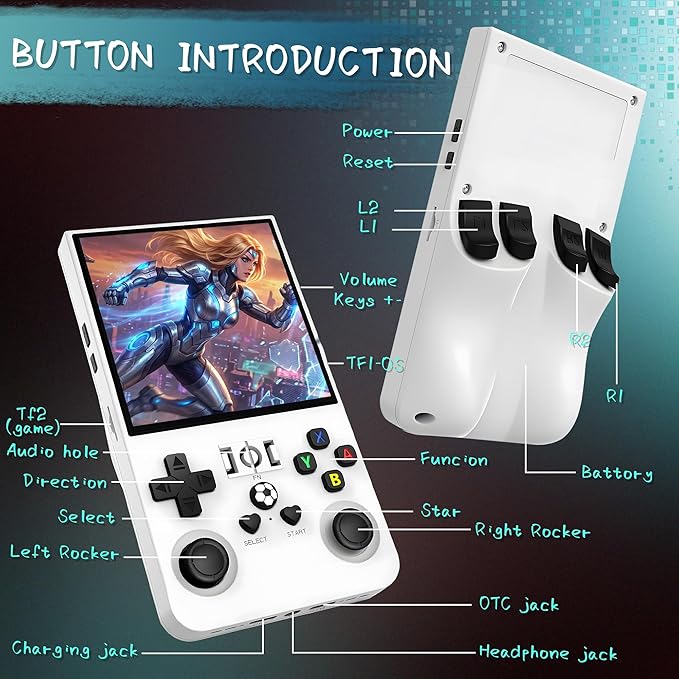 R36MAX Handheld Game Console, 40000+ Games Retro Gaming Console, 256GB TF Card Mini Retro Video Arcade, 4000mAh Portable Rechargeable 4.0" IPS HD Screen Pocket Arcade, White