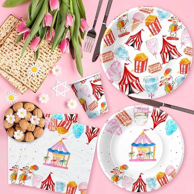 Circus Theme Party Decorations Tableware, Carnival Party Supplies, Plate, Cup, Napkin, Tablecloth, Cutlery, Straw, Circus Carnival Theme Party Decorations For Birthday Baby Shower | Serve 24