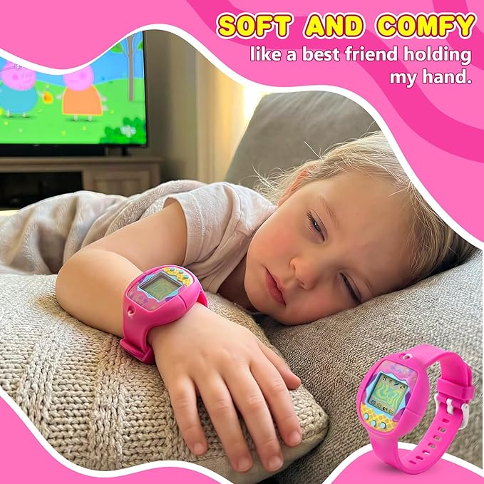 Soft Silicone Wristband for Tamagotchi Original, for Gen 1/2, Neon, Retro Flowers, 90s, Fresh Strawberry, Adjustable Anti-Drop Strap for Kids, Teens, Adults, Parents & 90s Nostalgia Lovers (Rose Red)