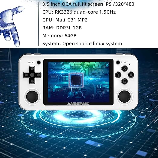 RG351P Handheld Game Console RG353P Retro Gaming Console RG353P Portable Game Console Linux and Android Dual OS 3.5" IPS Screen 64G TF Card 3500mAh Battery Support 5G WiFi 4.2 Bluetooth White
