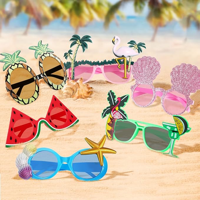 Stegosaurus 6 Pairs Novelty Party Sunglasses, Funny Luau Party Sunglasses Hawaiian Tropical Glasses Beach Themed Party Supplies Decoration