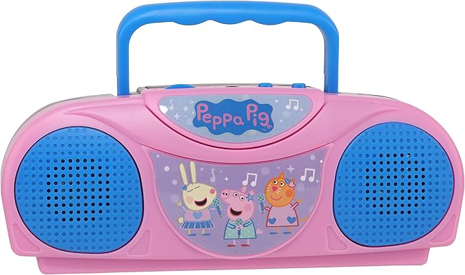 Peppa Pig Kids Karaoke Machine with Radio KO1-03371 by Sakar | Compatible with iPod and MP3 Player, AM FM Portable Radio, Includes Corded Microphone for Kids, Durable Handle, Red/Blue Design