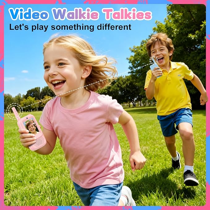 Video Walkie Talkies for Kids, 2 Pack Rechargeable Video Intercom Kids Walkies Talkies with HD Camera & Voice, Indoor Outdoor Games,Camping, Hiking for Boys Girls 3-12