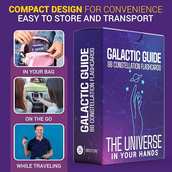 Briston Galactic Guide 88 Constellation Flashcards – Astronomy Learning Cards for Kids & Adults, Star Chart Study Set with Brightest Stars, Facts & Illustrations, Space Education Gift for Stargazers