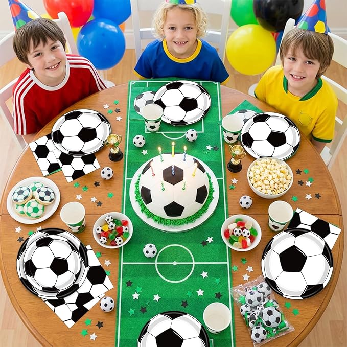 150 PCS Soccer Plates and Napkins, Soccer Party Supplies Disposable Paper Plates and Napkins Tableware Set for Boys Sports Soccer Birthday Party Decorations, Serves 50
