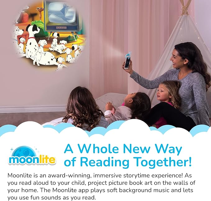 Moonlite Storytime 3-Story Bundle, Requires Moonlite Projector (Sold Separately), The Lion King, 101 Dalmatians & Mulan, Vibrant Storybook Art Projections with Sound Effects & Music