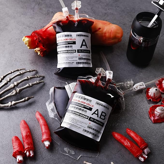 meowtastic Blood Bags for Drinks for Halloween Party Decorations, Reusable Halloween Blood Bag Drink Pouches with Syringe, IV Bags for Drinks, Vampire Nurse Graduation Decoration Supplies, Pack of 20