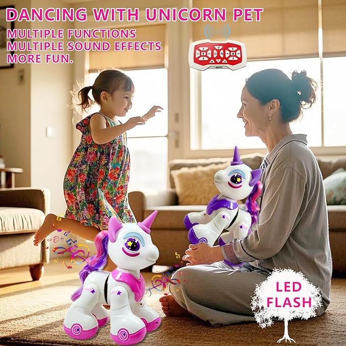 Robot Pet,Unicorn Toys for Girls Age 4-6 | Remote Control Robot with Walking & Dancing | Adorable Pink Unicorn Birthday Gift for Kids 5-7 | Interactive Pet Pink