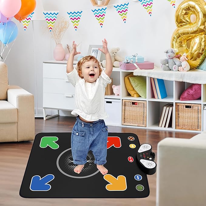 Dance Mat for Kids - Light-up Electronic Rhythm Step Play Mat, Music Game Pad Toy for Girls Boys 3-12, Challenge Playmat Gift Built-in Songs, MP3 External Play, 5 Levels, Adjustable Volume