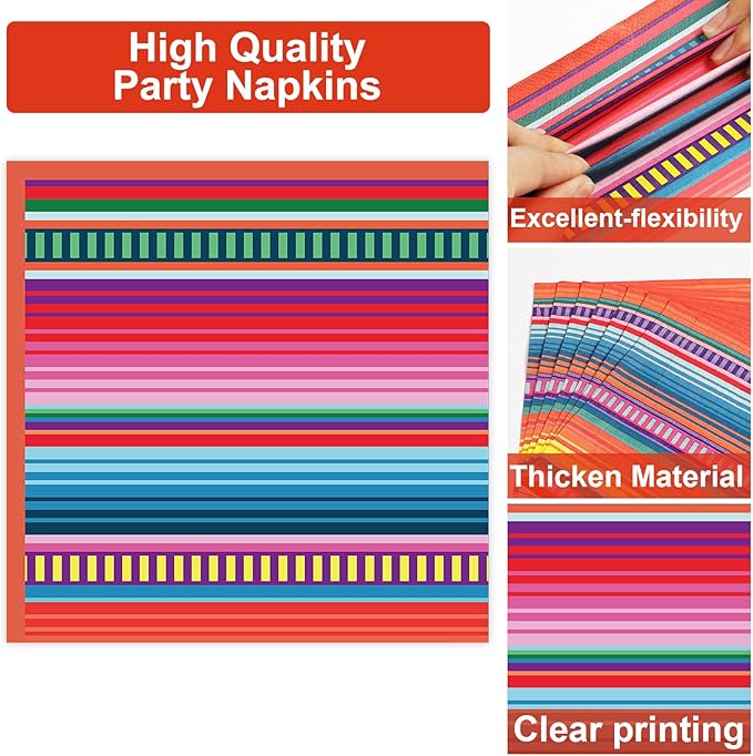 200PCS Mexican Paper Plates and Napkins Fiesta Taco Themed Party Supplies Mayo Mexican Party Decorations Serape Disposable Dessert Plates Dinner Tableware Set Stripe Mexico Dinnerware Favors