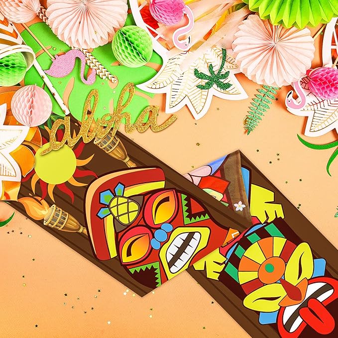Frienda Hawaiian Luau Party Decoration Supplies Tiki Banner Tiki Totem Door Sign for Hawaii Tropical Decoration Aloha Tropical Birthday Party Wall Hanging Decor Supplies