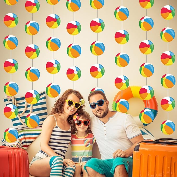 8 Pieces Beach Ball Garland Summer Pool Party Hanging Banner Decorations Pool Ball Paper Cutout Garland Room Wall Decor for Hawaii Beach Birthday Baby Shower Party Favors Supplies