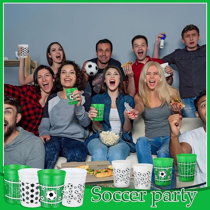 Norme 48 Pcs Soccer Party Cups Bulk Reusable Soccer Fan Party Plastic Cups 16 oz Sports Ball Reusable Party Supplies Decorations Soccer Ball Plastic Drinking Cup for Sport Birthday Party Favor