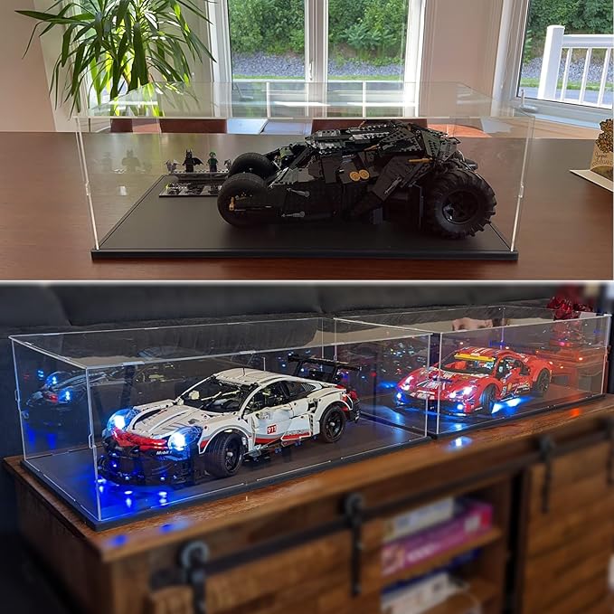 Thickened Clear Acrylic Display Case for Lego 75402 ARC-170 Starfighter 75325 60433 Collectibles, Transparent Box Large Dustproof Protection with Wood-Plastic Base Light, Black Inside 17.7x13.8x3.9 in