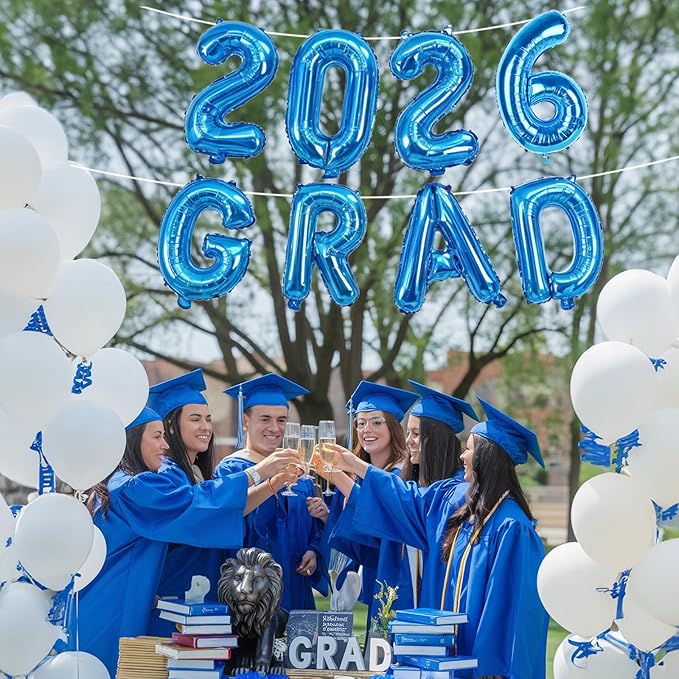 Blue 2026 GRAD Congrats Balloons, 16 Inch Matte Blue Grad Foil Balloons Banner Sign for Graduation Decorations 2026, College High School Class of 2026 Graduate Congratulations Party Decor Supplies