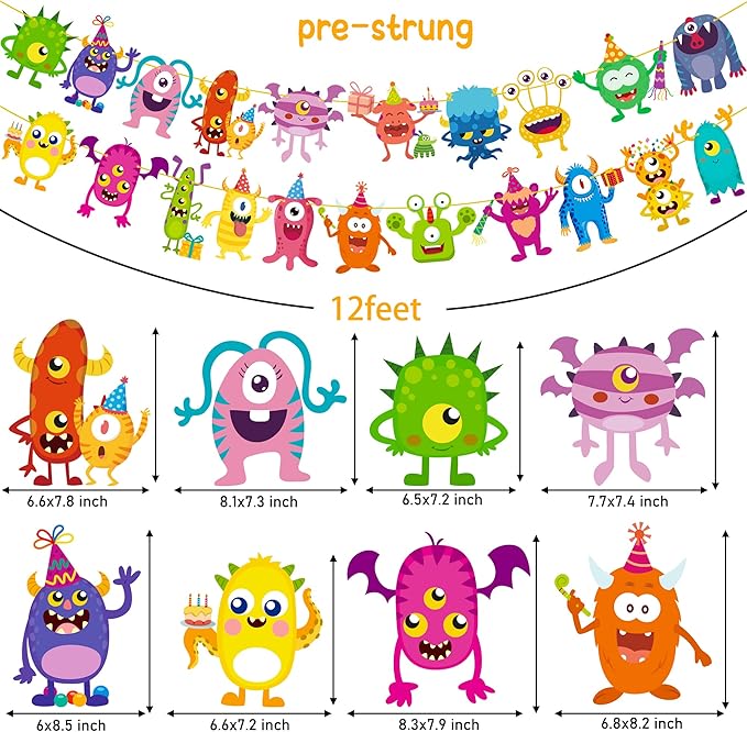 Little Monster Banner & Garland - Monster Theme Party Supplies for Birthday & Baby Shower