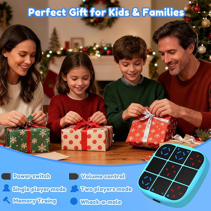 Rechargeable Tic-Tac-Toe Bolt Game, Upgraded 4-in-1 Handheld Puzzle Console, Electronic Educational Memory Game, Portable Travel Car Ride Board Games for Kids Adults (Blue)