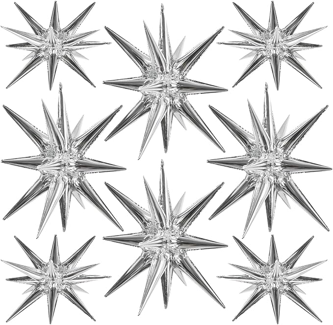 TONIFUL 8 Pcs Silver Foil Star Balloons Large Mylar Explosion Balloons for Party Backdrop Christmas New Year Birthday Wedding Baby Shower Anniversary Photo Booth Supplies