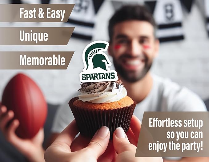Michigan State Party Supplies for MSU Football, Birthday Gift, Graduation Party Banner and Cake Toppers (42 Pieces) (Michigan State Spartans)